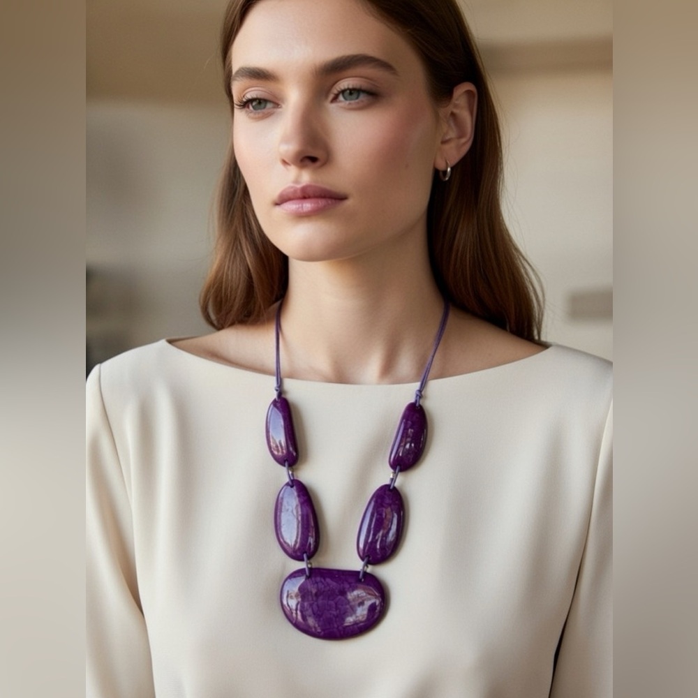Purple Resin Slab Statement Necklace, 16”